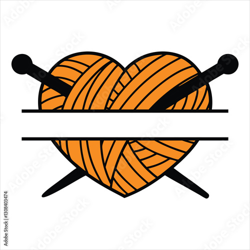 Knitting Monogram vector illustration, Yarn clipart design