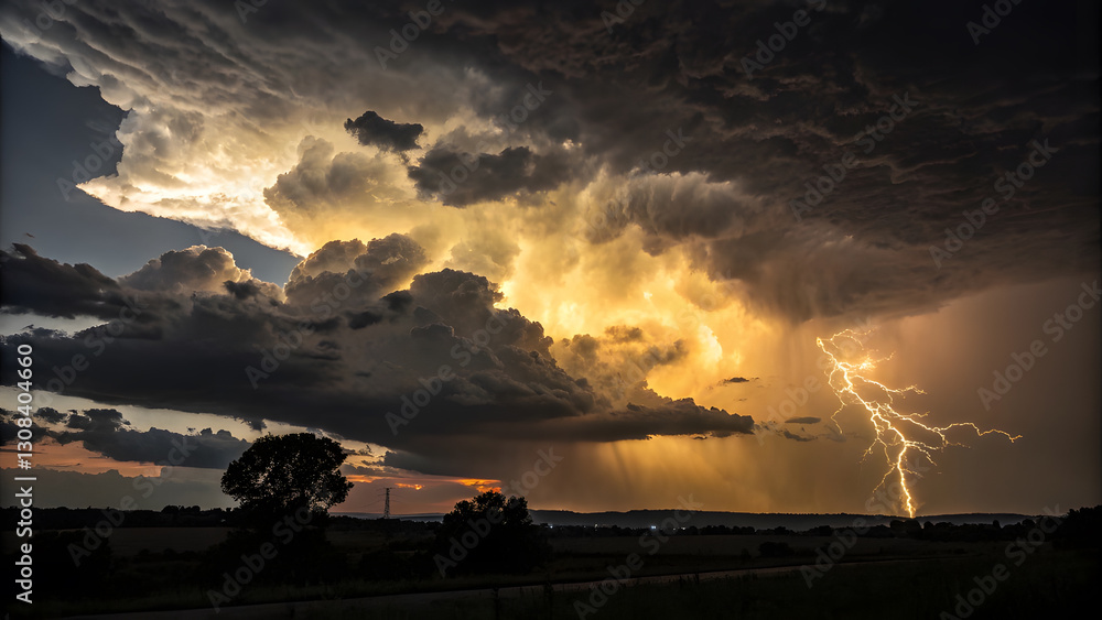 Dark Storm Clouds with Golden Lightning Flickers. Perfect for: Storm, Summer Dark Storm Clouds with Golden Lightning Flickers. Perfect for: Storm, Summer