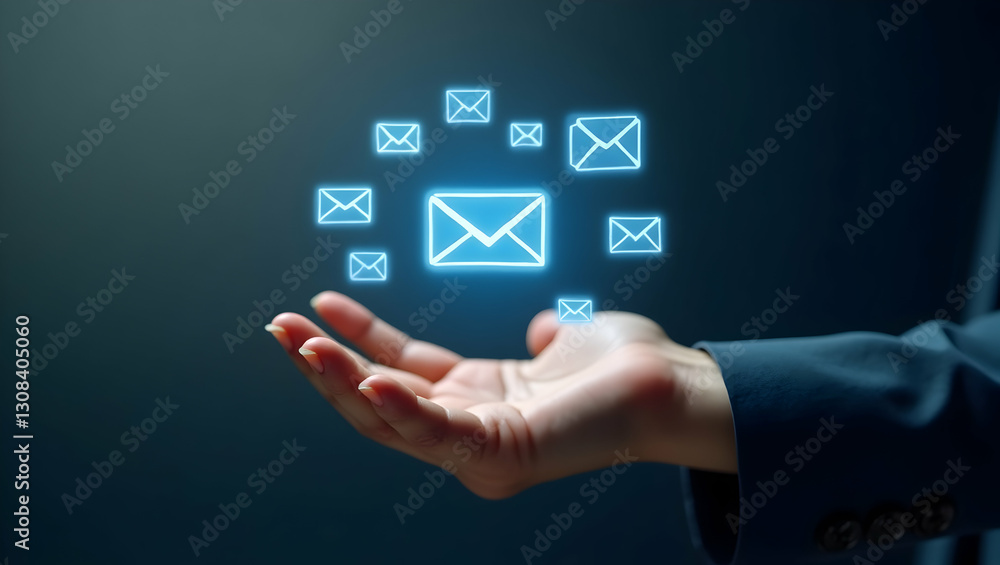 Digital Hand Surrounded by Email and Task Notification Icons: Visualizing Smart Notification Systems Enhancing Workflows in Photo Stock Concept with Empty Space Digital Hand Surrounded by Email and Task Notification Icons: Visualizing Smart Notification Systems Enhancing Workflows in Photo Stock Concept with Empty Space