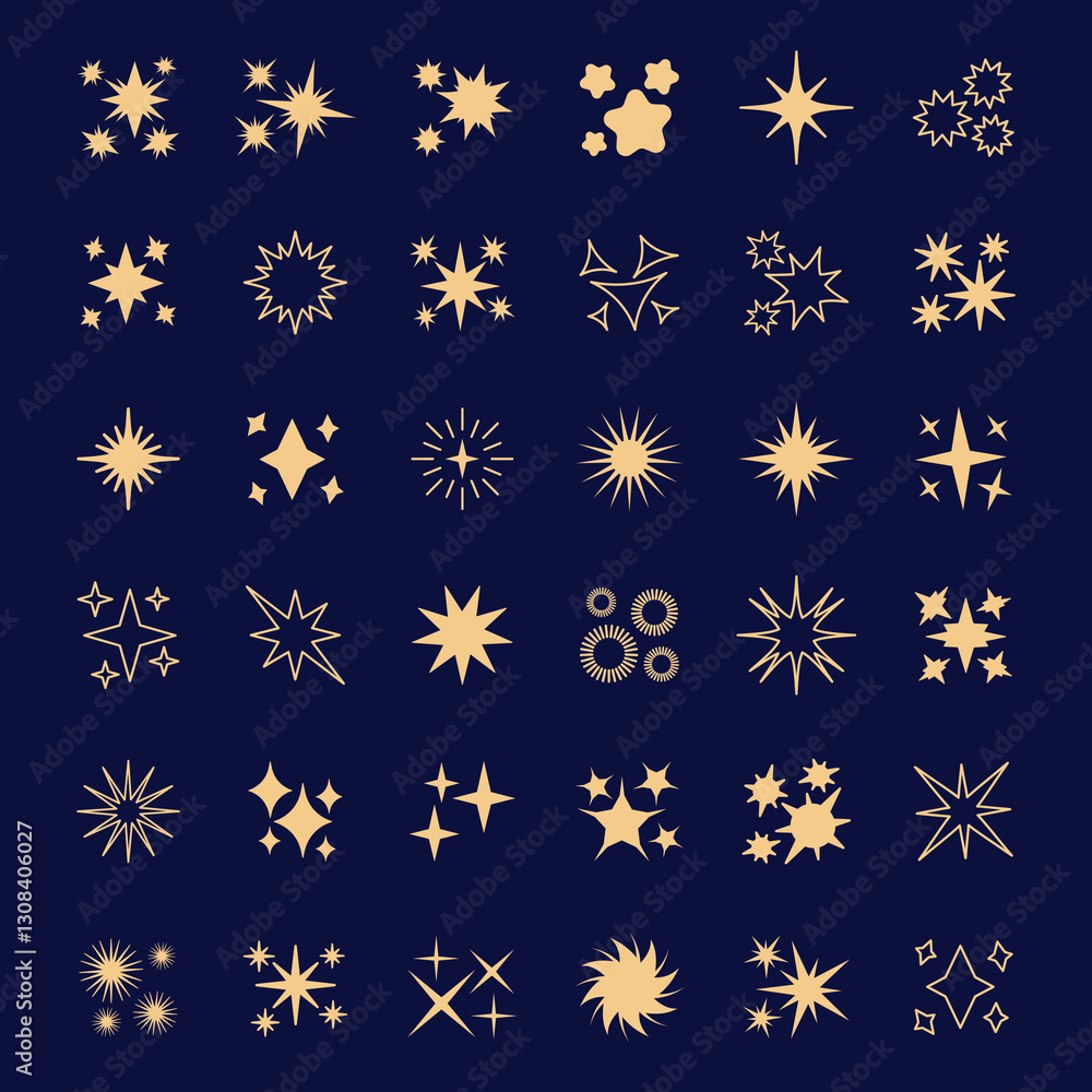A set of star vectors including outlined solid and decorative designs A set of star vectors including outlined solid and decorative designs