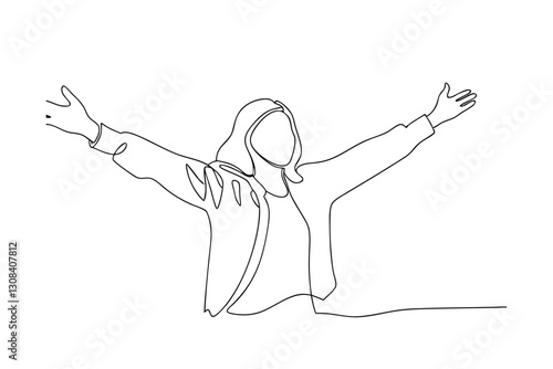 Single line drawing, woman, arms outstretched, joy, freedom, happiness, liberation, peace, minimalist