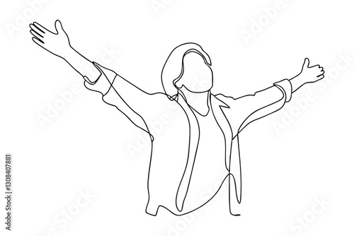 Single Line Drawing Joyful Person, Arms Outstretched, Freedom, Happiness, Minimalist Art
