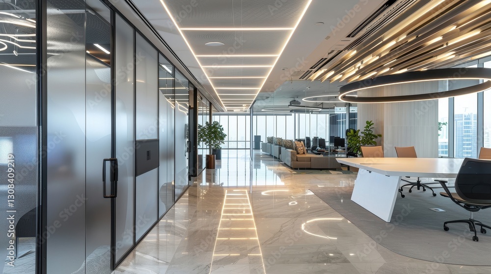 Modern Office Interior Design with Stylish Lighting