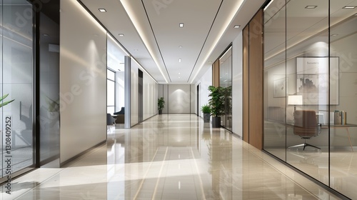 Wallpaper Mural Modern Office Corridor with Polished Marble Floor Torontodigital.ca