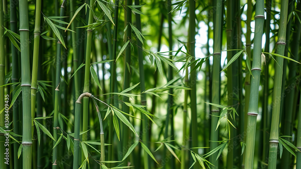 Obraz premium Verdant Bamboo Tranquility: An Immersive Showcase of Nature's Lush, Architectural Beauty in a Serene Forest Setting