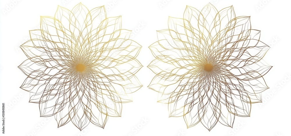 Obraz premium A compilation of modern Arabic floral designs, featuring traditional golden arabesque icons, ornaments, and patterns, as well as abstract flower symbols and logos in an ornamental Islamic style