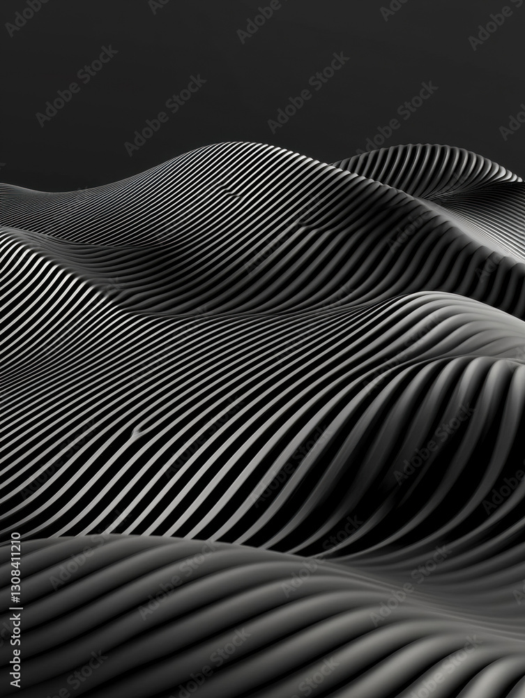 Stylish black and white wave pattern featuring sleek line art with a focus on negative space and glossy accompaniment Stylish black and white wave pattern featuring sleek line art with a focus on negative space and glossy accompaniment