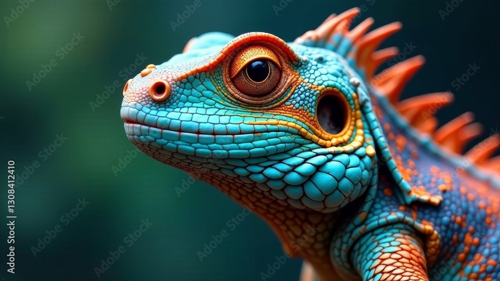 Vibrant scaled reptile, detailed close-up showcasing intricate textures and striking color patterns of its skin, a captivating portrait of nature's artistry Vibrant scaled reptile, detailed close-up showcasing intricate textures and striking color patterns of its skin, a captivating portrait of nature's artistry