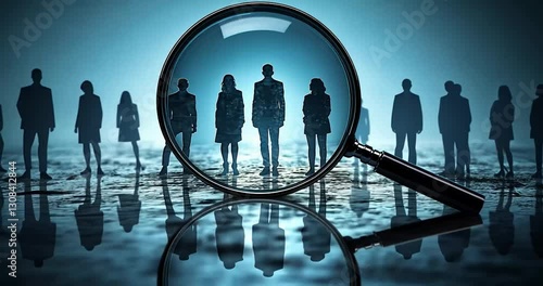 Magnifying Glass Focusing on Business People in a Crowd