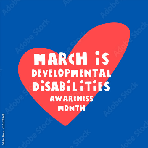 March is Developmental Disabilities awareness month. Banner design. Hand drawn illustration on blue background.