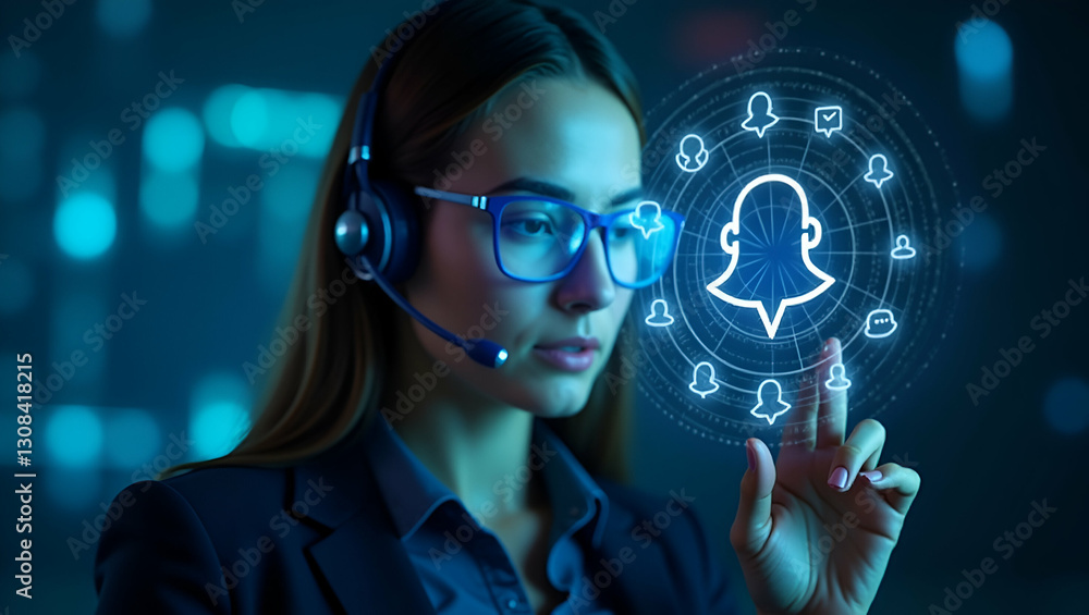 Enhance Your Customer Support with a Holographic Headset: A Digital Support System Concept Featuring Chat and Call Icons for Seamless Communication Enhance Your Customer Support with a Holographic Headset: A Digital Support System Concept Featuring Chat and Call Icons for Seamless Communication