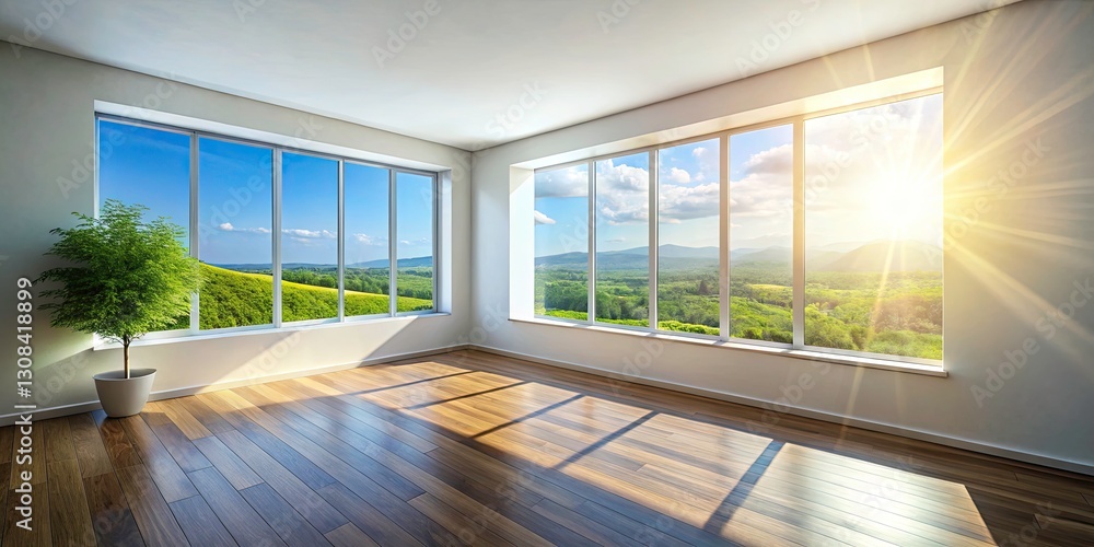 Fototapeta premium Aerial View Room White Walls Window Sunlight Interior Design Photography