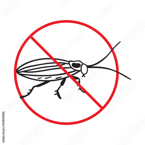 No cockroach. Stop insects. Silhouette of cockroach. Illustration on white background.
