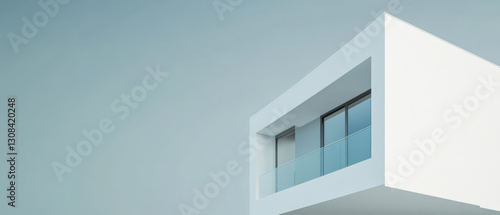 Modern architectural design featuring a sleek white balcony in a minimalist style