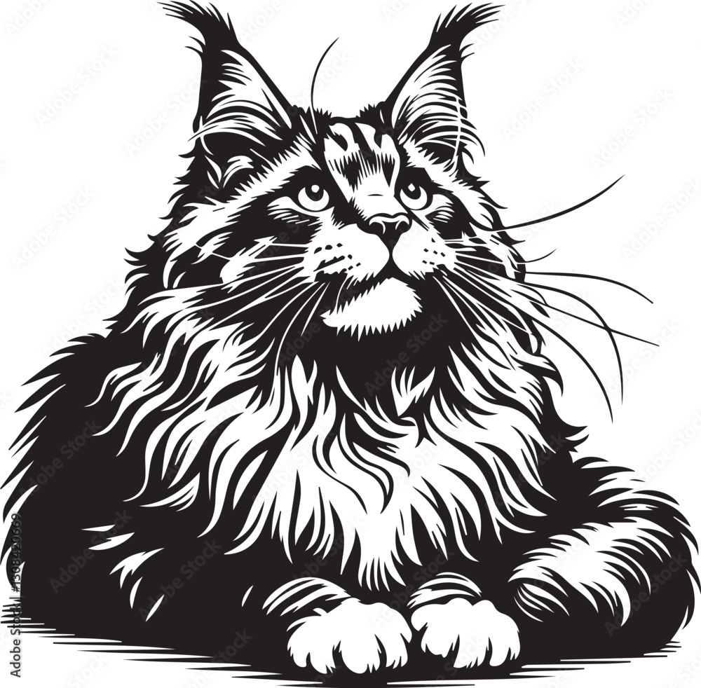 Maine coon cat vector in black and white Maine coon cat vector in black and white