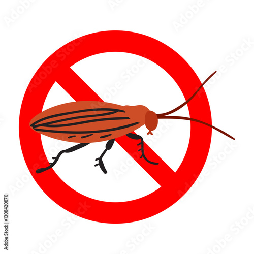 Stop cockroach. Forbidden sign. Pest control. Illustration on white background.
