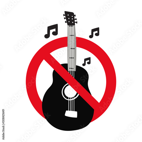 No loud music. Forbidden sign. Vector design. Illustration on white background.