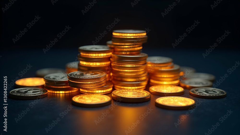Interactive Role Play with Flat Stack of Glowing Coins: Navigate Inflation Trends and Economic Shifts in Business Models with a Cute Vector Illustration Interactive Role Play with Flat Stack of Glowing Coins: Navigate Inflation Trends and Economic Shifts in Business Models with a Cute Vector Illustration