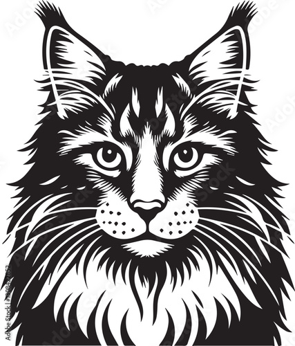 Maine coon cat vector in black and white