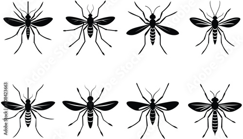 Mosquito vector shilhouette bundle Set Icon.