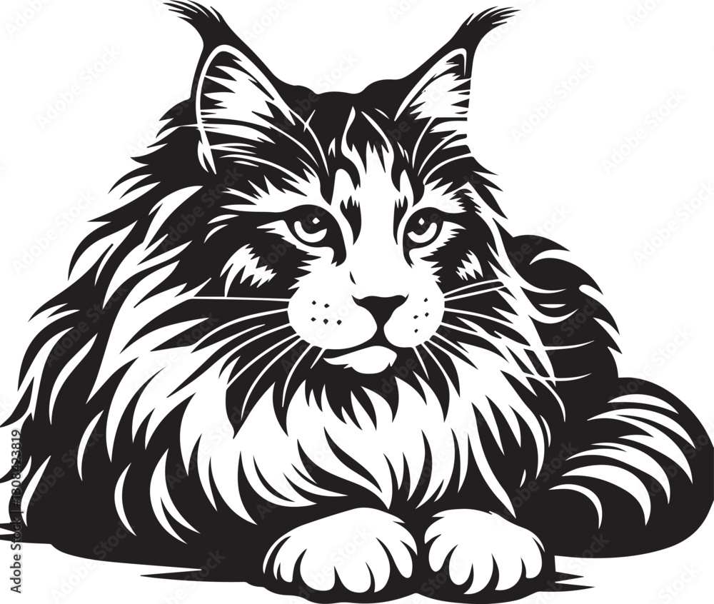 Obraz premium Maine coon cat vector in black and white
