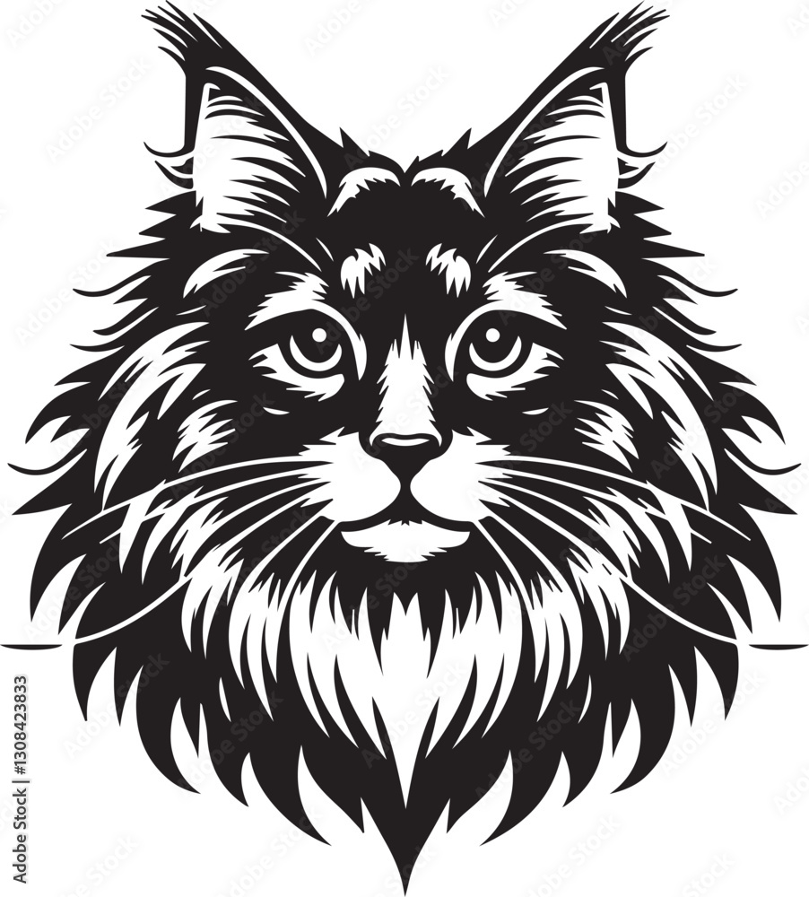 Maine coon cat vector in black and white Maine coon cat vector in black and white