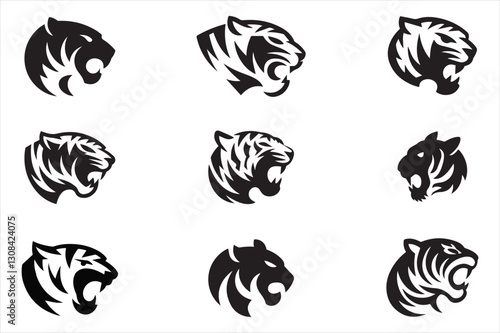 Tiger head side view silhouettes bold and modern animal logo set