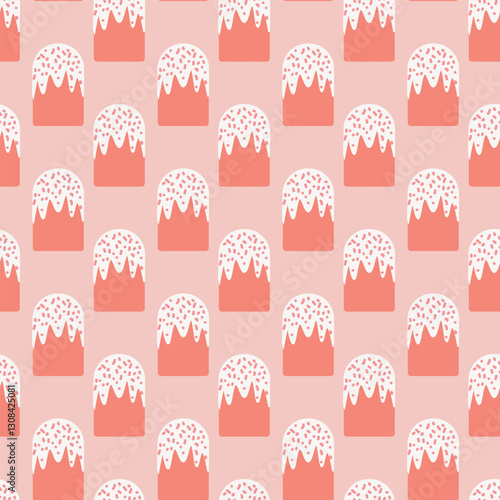 Seamless Pattern of Easter kulich on a Soft Pink Background