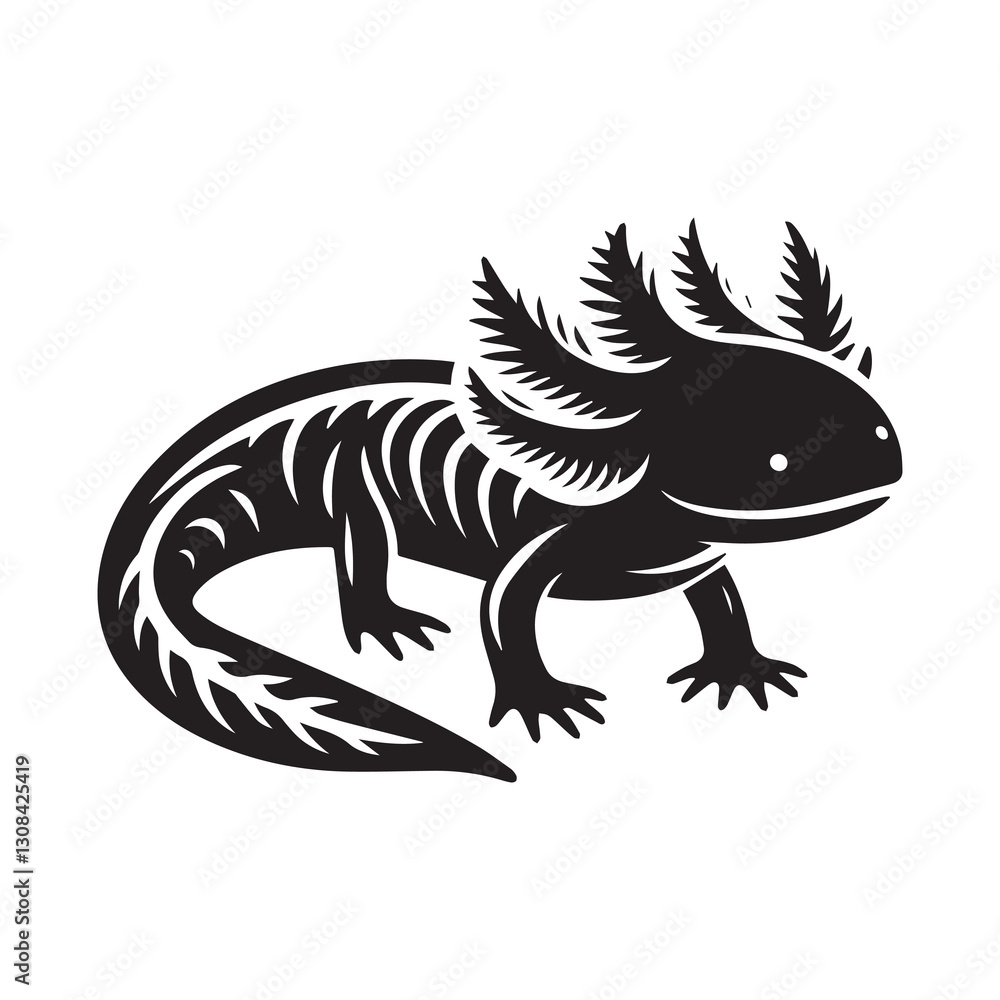 Obraz premium Simple Axolotl Vector Icon – Vintage Logo & Retro Illustration