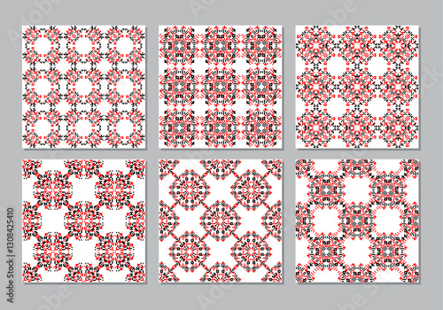 Set of seamless patterns with traditional Ukrainian folk knitted embroidery art vyshyvanka 