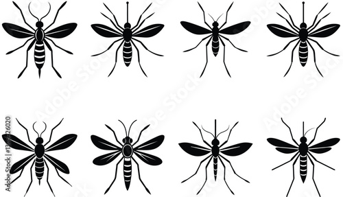 Mosquito vector shilhouette bundle Set Icon.