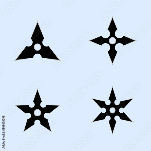 Illustration vector graphic set of stars vector. Shuriken vector on blue background.