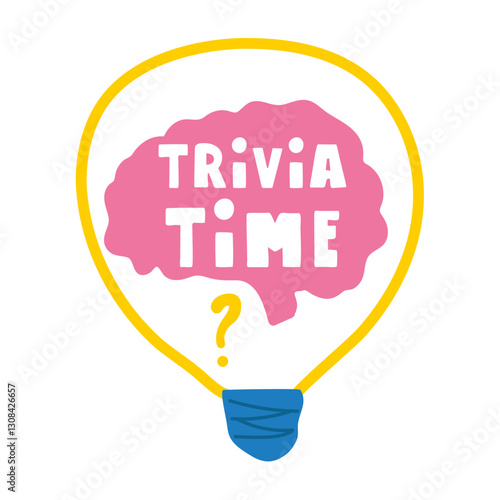 Trivia time. Light bulb with brain inside. Hand drawn vector illustration.