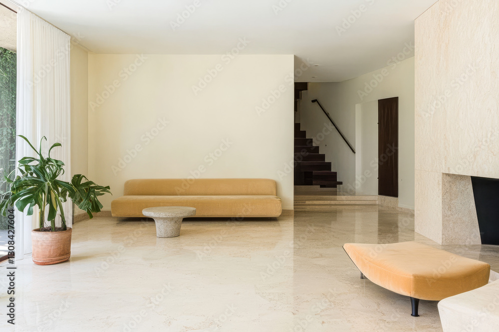 Fototapeta premium Spacious modern living room with minimalist design and elegant furnishings