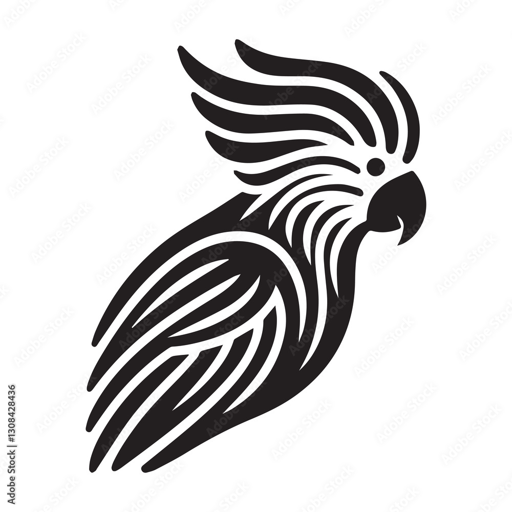 Obraz premium Simple Cockatoo Vector Icon – Vintage Logo & Retro Illustration