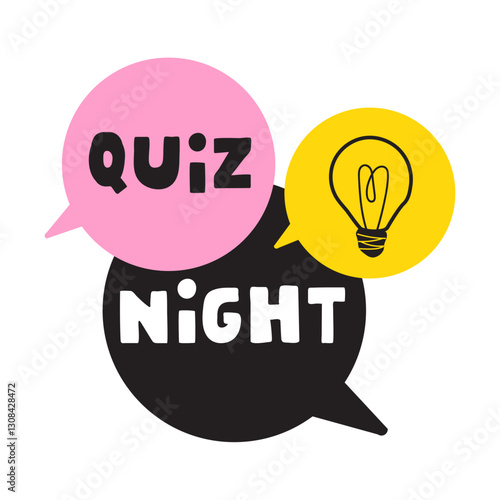 Speech bubbles with light bulb. Quiz night. Illustration on white background.