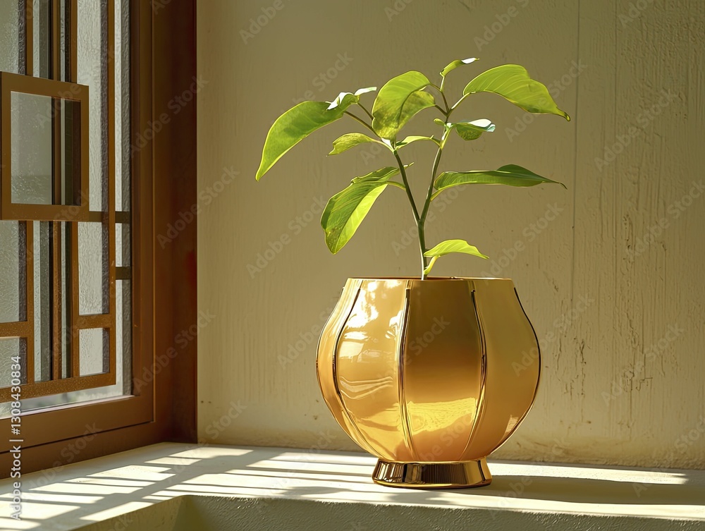 Φωτογραφία Single flower pot on windowsill, sunlight pouring in, capturing spirit of city gardening