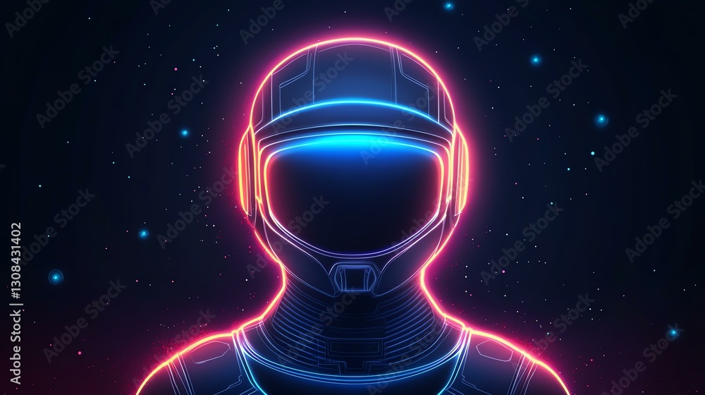Fototapeta premium Futuristic neon astronaut in dark space.