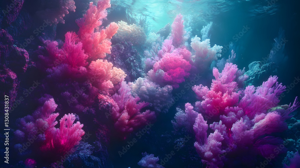 Naklejka premium Colorful Coral Reefs Growing Beautifully Underneath Ocean Waters