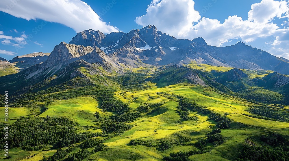 Majestic Alpine Peaks, Sunny Valley View Majestic Alpine Peaks, Sunny Valley View