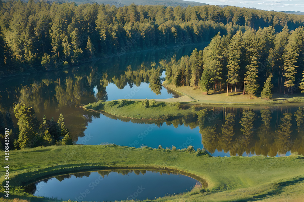 Fototapeta premium 静寂な森の湖