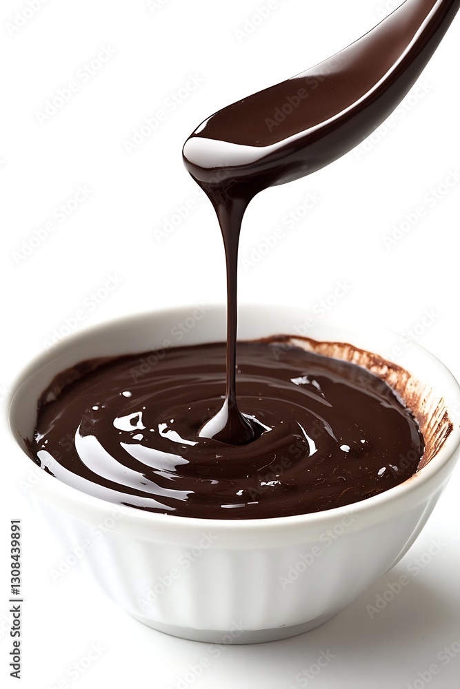 Melted Chocolate Pouring from Spoon into Bowl Melted Chocolate Pouring from Spoon into Bowl