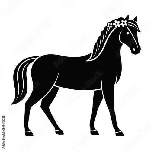 Elegant Floral Horse Trotting Silhouette