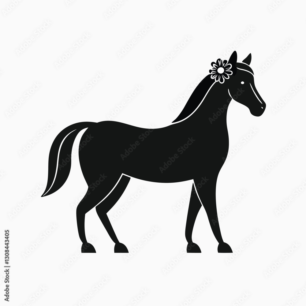 Regal Trotting Horse with Ornate Floral Design Regal Trotting Horse with Ornate Floral Design