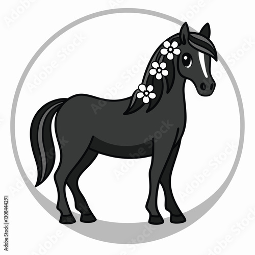 Graceful Horse Silhouette with Floral Mane