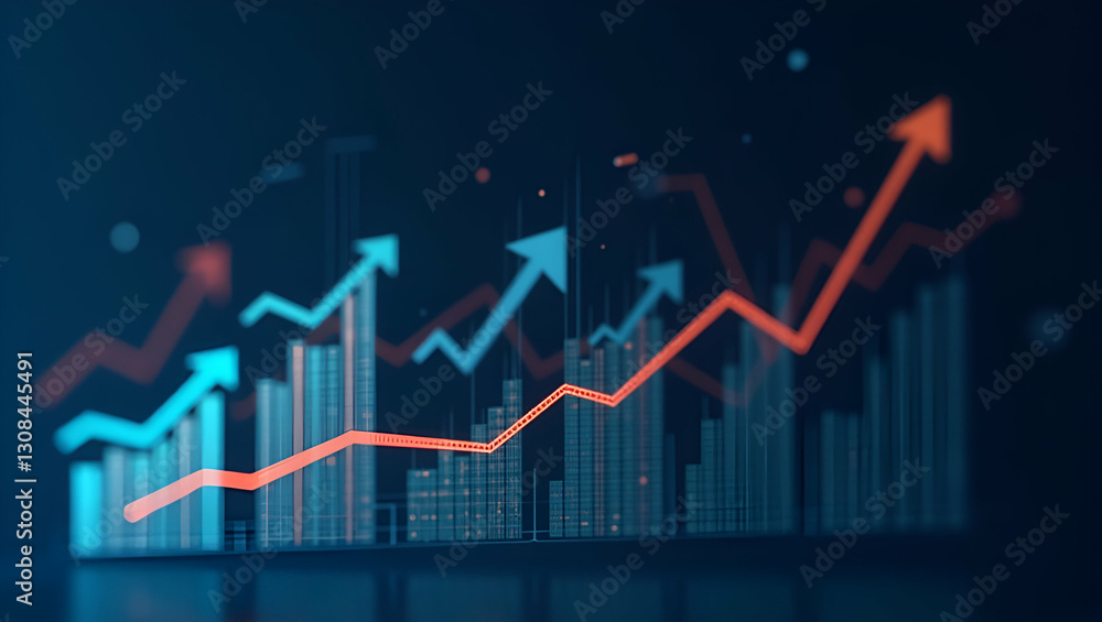 Growth Arrows and Expanding Graphs: Symbolizing Scalability and Business Growth in a Digital Interface - Stock Photo Concept with Empty Space on the Left Side for Customization Growth Arrows and Expanding Graphs: Symbolizing Scalability and Business Growth in a Digital Interface - Stock Photo Concept with Empty Space on the Left Side for Customization