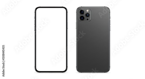 Realistic smartphone mockup on a white background, front and back view