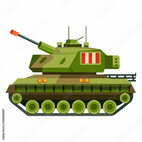 Modern Military Tank Illustration Green Armored Vehicle Combat Machine Warfare Weaponry
