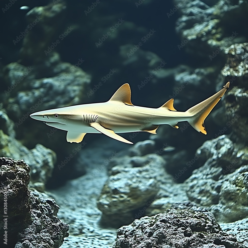 Fototapeta premium Shark swims in reef aquarium