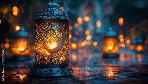 Ornate Ramadan Lanterns Festive Night Lights Warm Glow Festive Atmosphere Magical Arabian Nights    